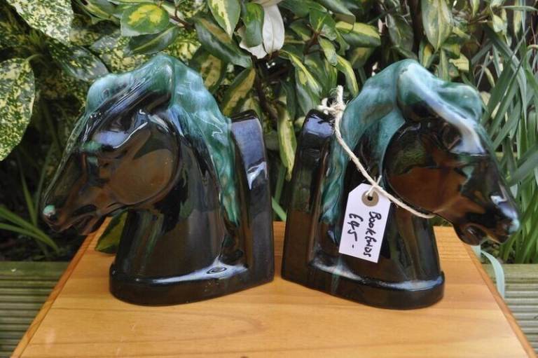 Pair of Blue Mountain horse head bookends