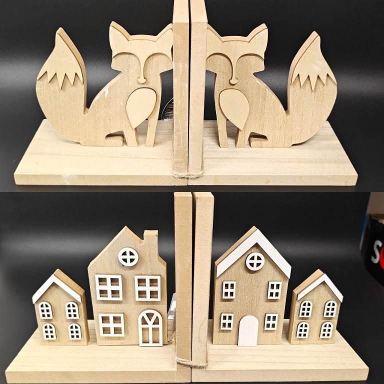 Pair of Wooden Bookends: Foxes / Houses - Decorate Yourself Craft Project