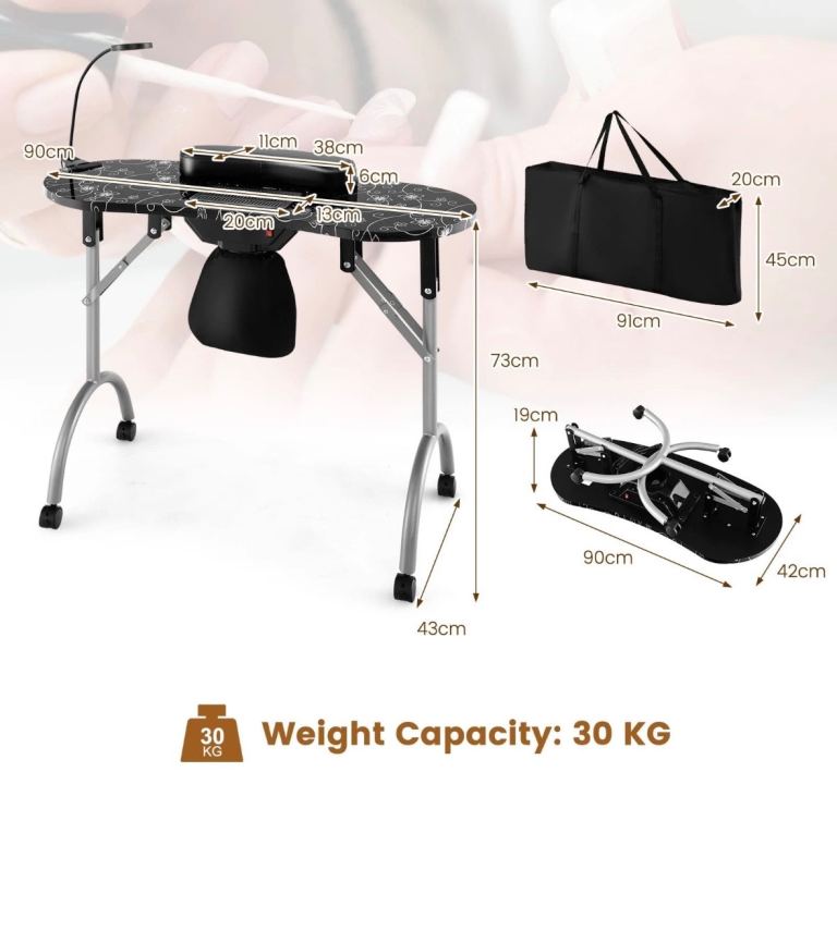 Folding manicure nail table 