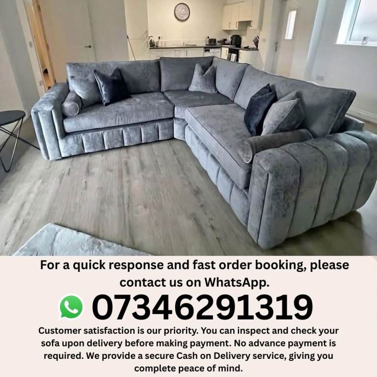 Modern Grey Corner Sofa with Deep Button Tufting