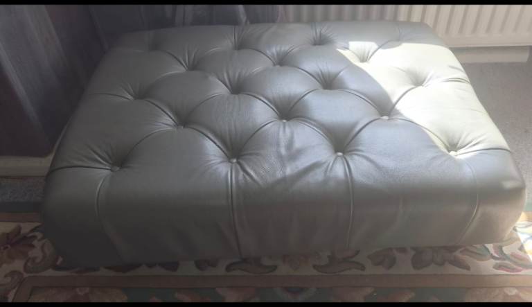 Grey Leather chesterfield pouffe