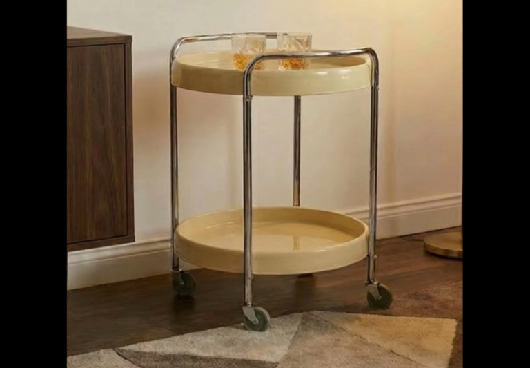 Vintage 1970s Cream & Chrome Drinks Trolley Bar Cart Retro Cocktail Stand