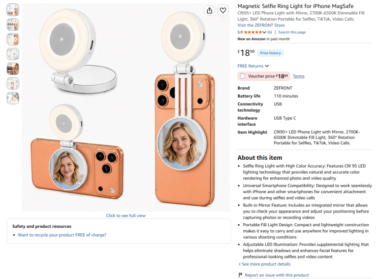 Brand New Sealed Magnetic Selfie Ring Light for iPhone MagSafe - 50% Off!