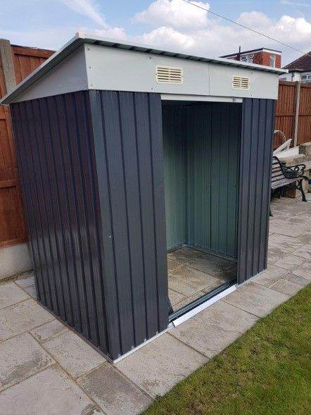 7x4 Feet Outdoor Garden Metal Shed with Lockable Doors for Tools and Bikes