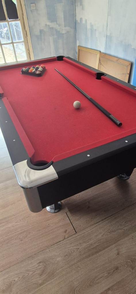 Red Pool Table with Accessories – Good Condition