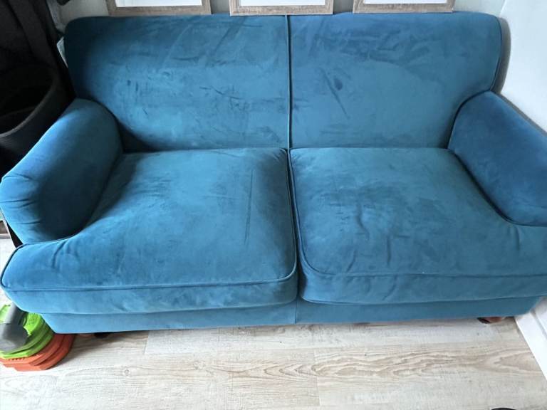 Comfortable Blue Velvet Two-Seater Sofa