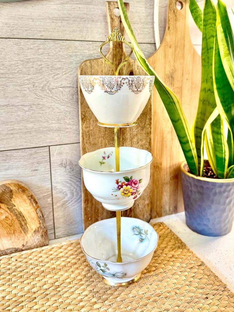 Antique vintage 3 tier cake stand made with bowls Bit wonky looking but quirky
