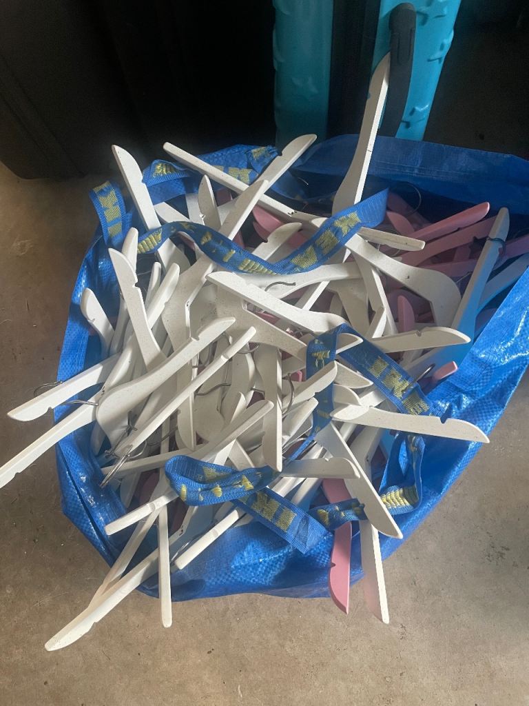 Big IKEA bag of White and pink kid's Clothes Hangers - Large Bundle