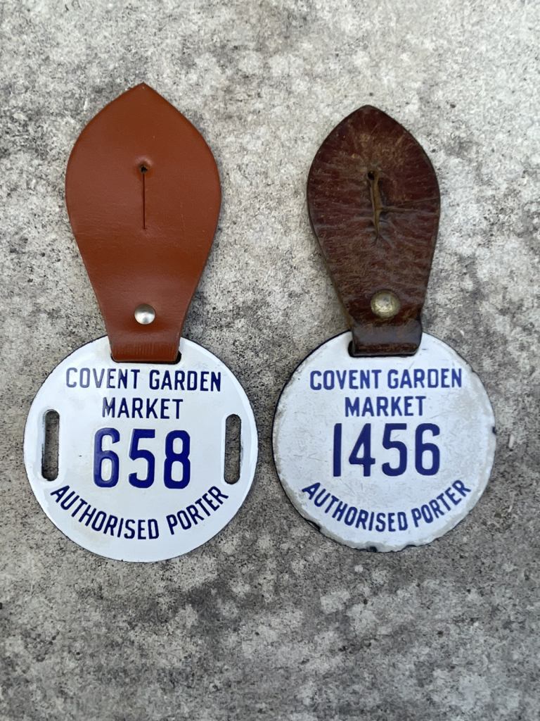 Vintage enamel porters badges Covent Garden 