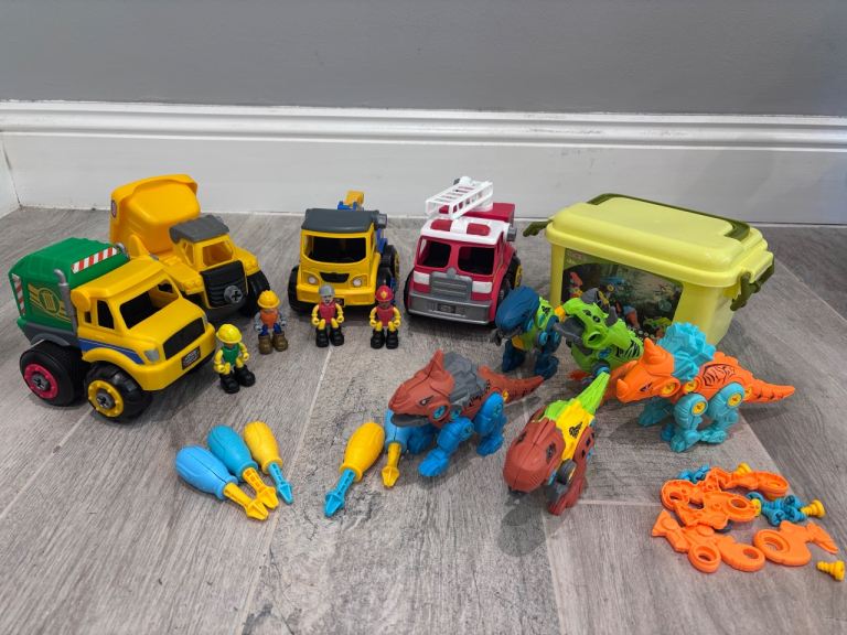 Mix of Kids' Play Toys - Construction Trucks & Dinosaurs