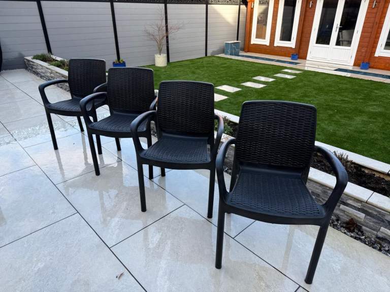 4 Plastic Rattan effect garden chairs 