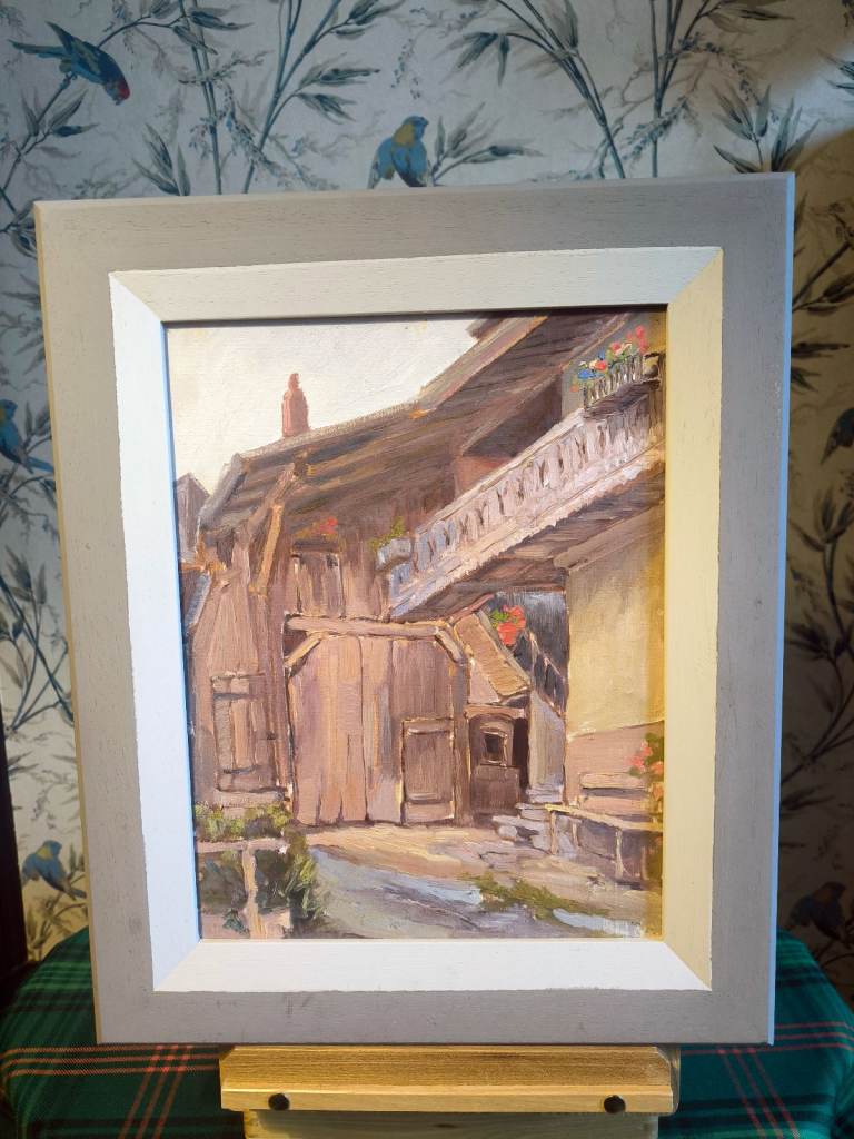 Mid-Century Oil on Board Painting The Old Chalet by Walter Bossaerts (1908 - 2001)