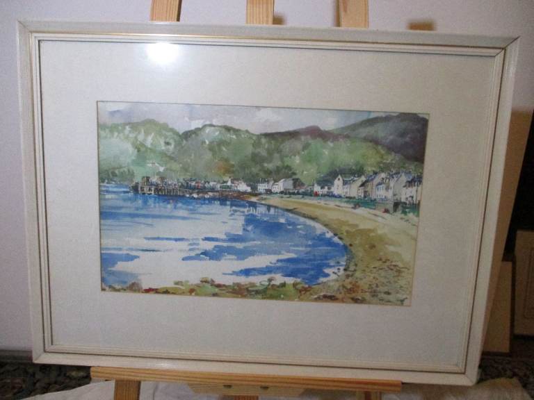 Vintage 1970s Original Watercolour of Ullapool, Scotland. Signed David Freeland