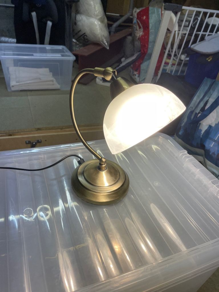 Vintage-Style Brass Desk Lamp with Frosted Glass Shade