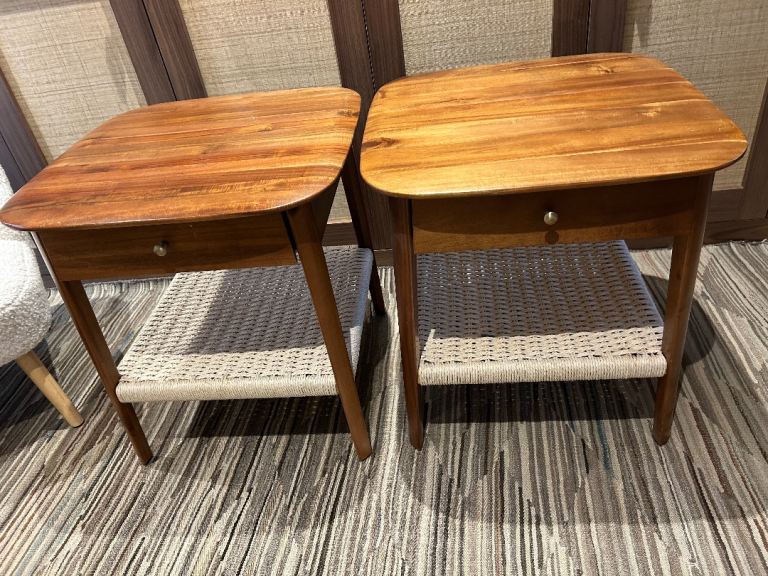 West elm Chadwick mid century modern style walnut bedside tables x 2 
