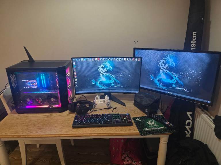 Gaming PC Setup with Monitors, Keyboard, and Mouse – Good Condition