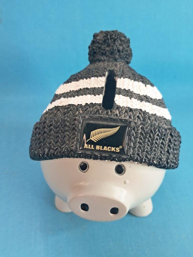 All Blacks Piggy Bank with Beanie Hat – As Good As New