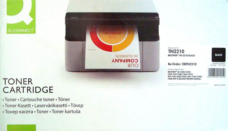 Q-Connect Black Toner for Brother printers that use TN-2210 cartridges