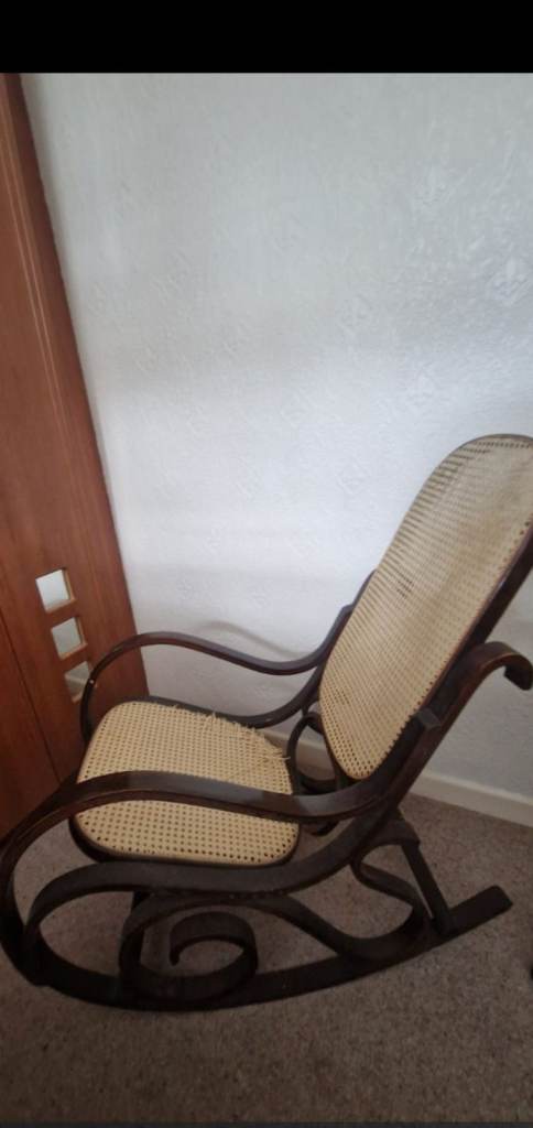 FAIR CONDITION Wooden Rocking Chair with Cane Seat and Back