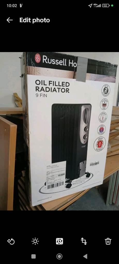 Heater Portable Oil Filled Radiator 2000W-  Russell Hobbs RHOFR5002B 9 Fin 
