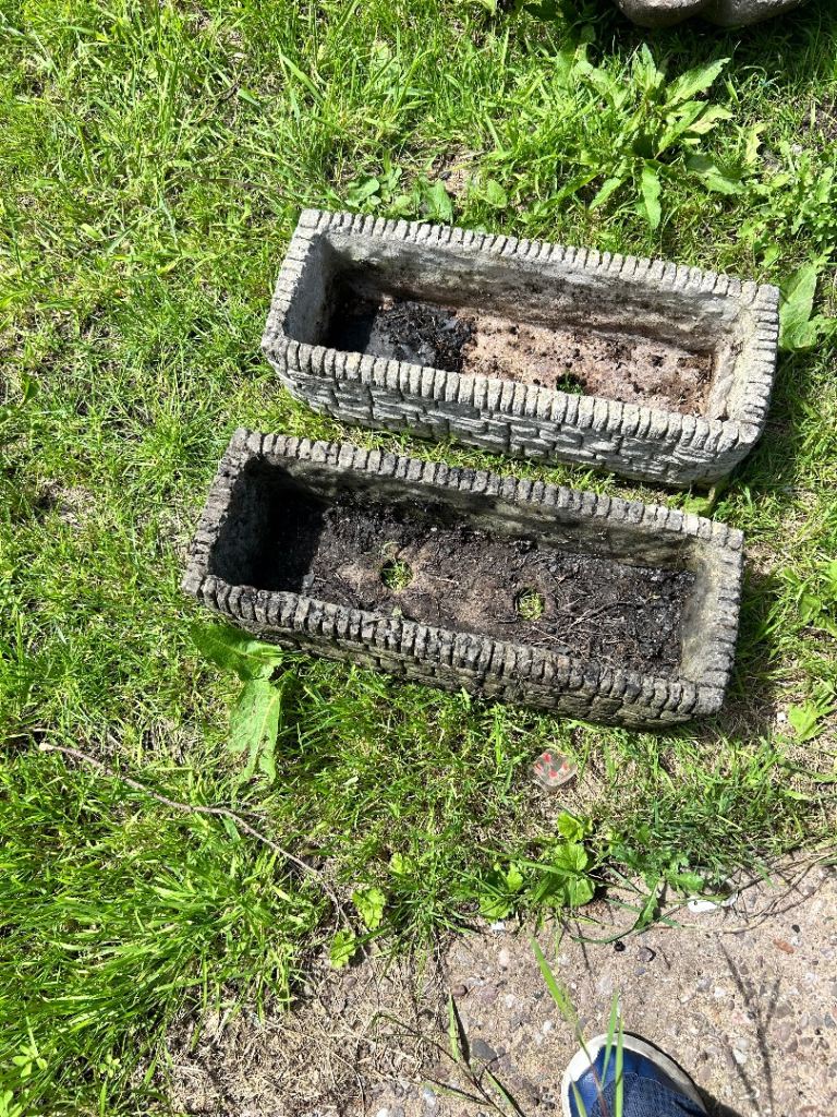 Pair of Rectangular Stone Garden Planters