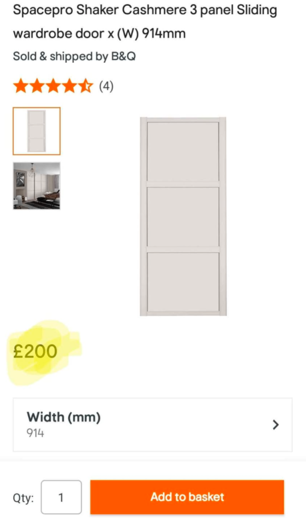 Spacepro 3 Panel Shaker Doors (Cashmere) 914mm x 4 - Brand New