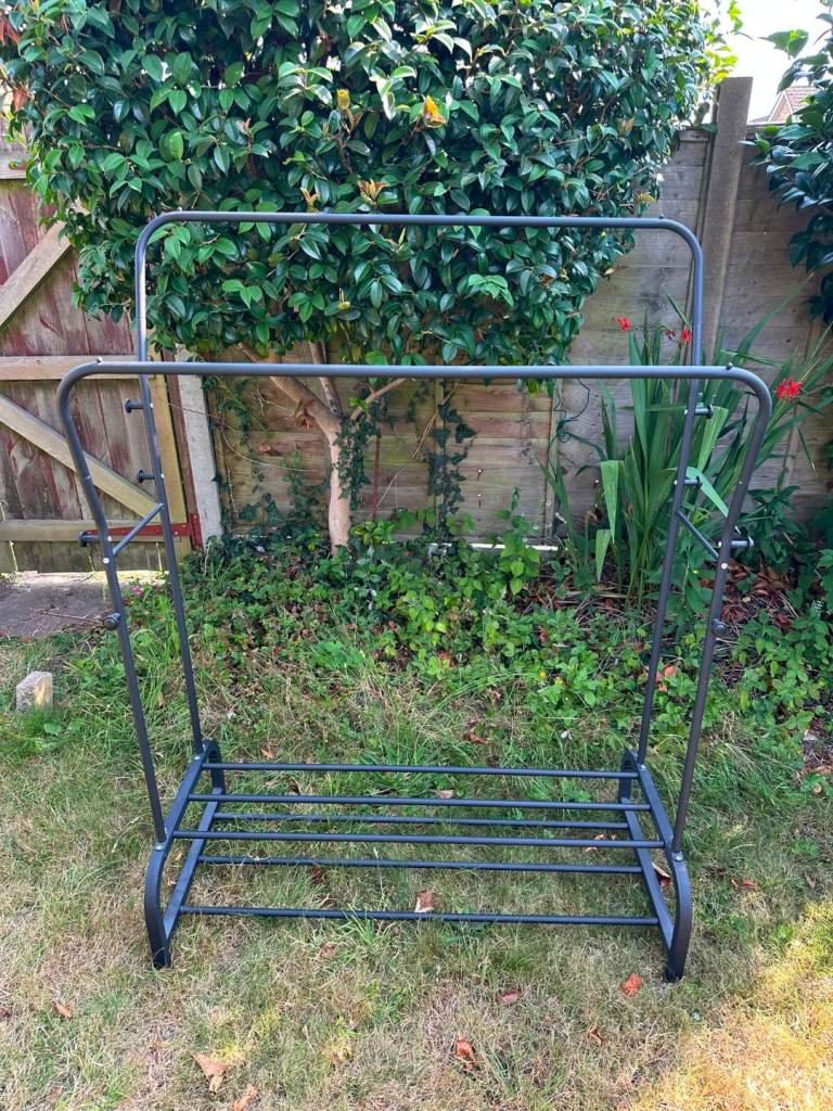 Black Aluminum Clothes Rack with Shoe Storage - Good Condition