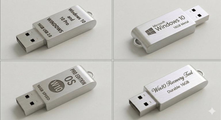 Windows 10 or 10 Pro System Recovery & Boot Tool 16GB Silver USB 2.0 Flash Drive