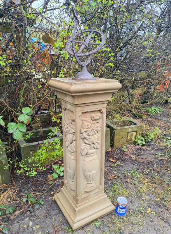 Large stone and cast iron garden armillary sundial