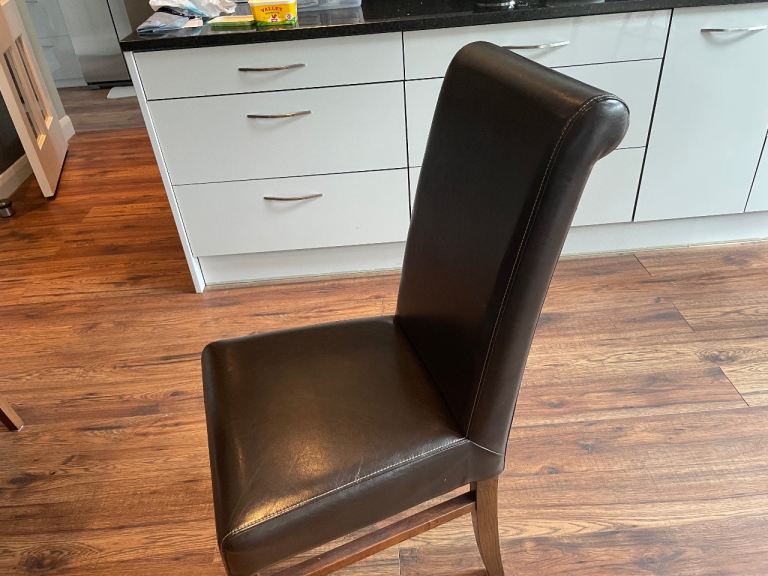 Set of 6 Brown Leather Dining Chairs – Good Condition
