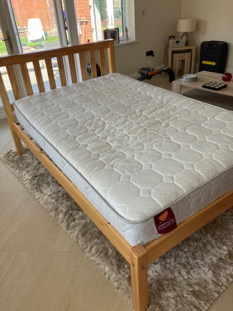 Solid Pine Bed Frame with Mattress.