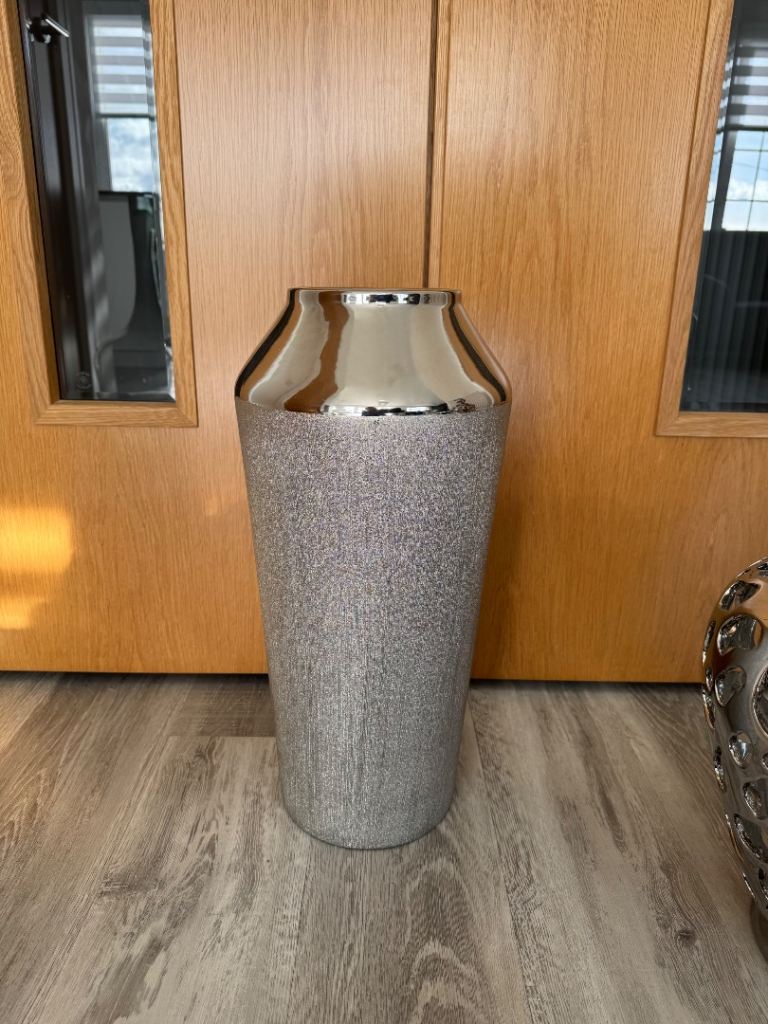 Large Silver Glitter Floor Vase 54cm tall Good Condition