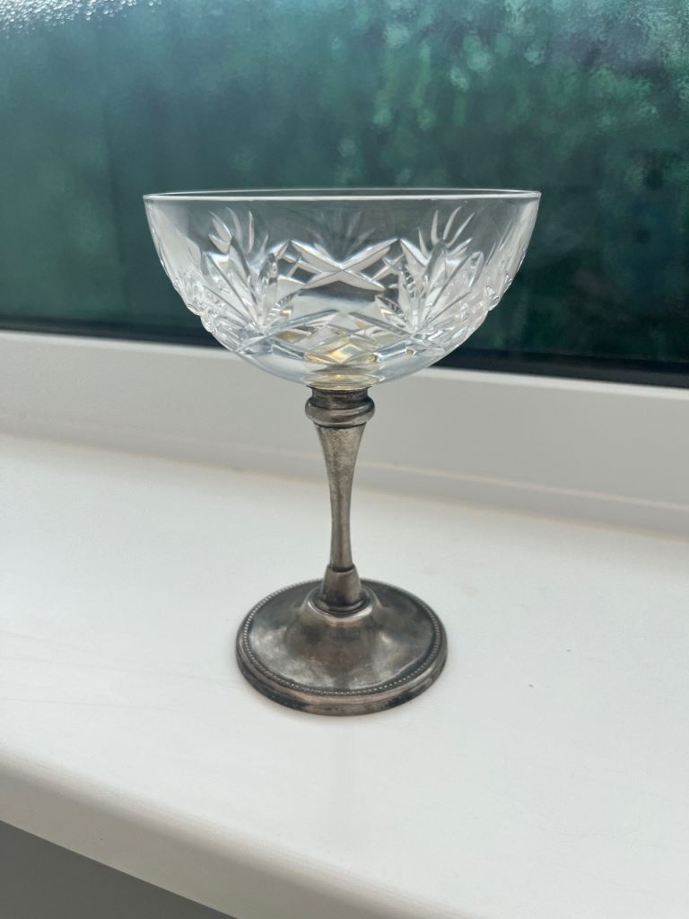 Vintage Crystal Glass with Silver Stem – Good Condition