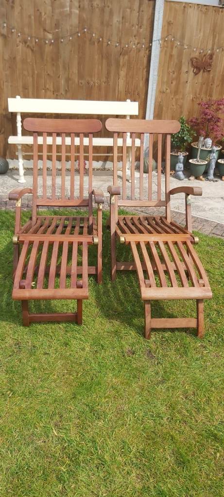 2 SOLID OAK  RECLINER SUNLOUNGERS