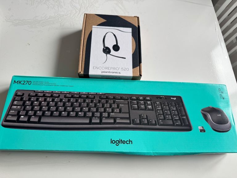Brand New Logitech MK270 Wireless Keyboard & Mouse + Plantronics EncorePro 520 Headset