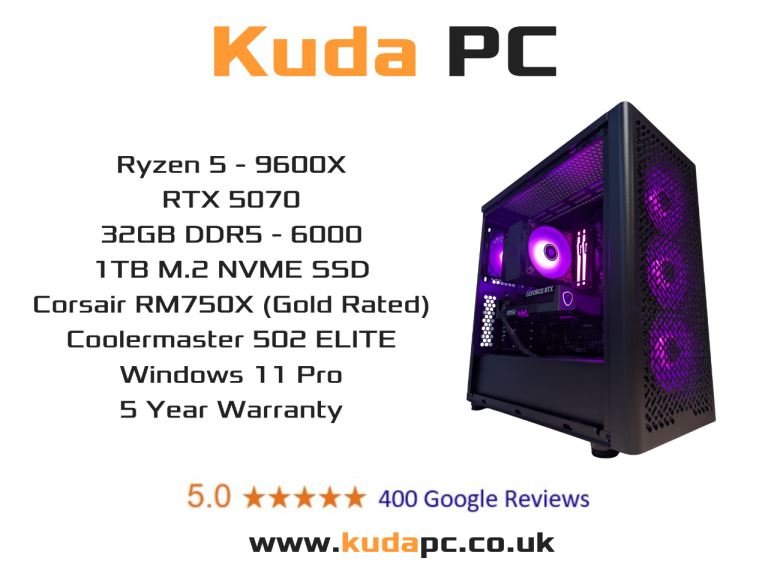 GAMING PC - Ryzen 9600X - RTX 5070 - 32GB RAM - 1TB SSD - 5 YEAR WARRANTY - KUDA PC - RGB