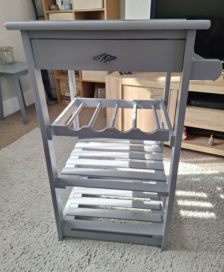 Grey Wooden Wine Rack with Drawer and Towel Rail