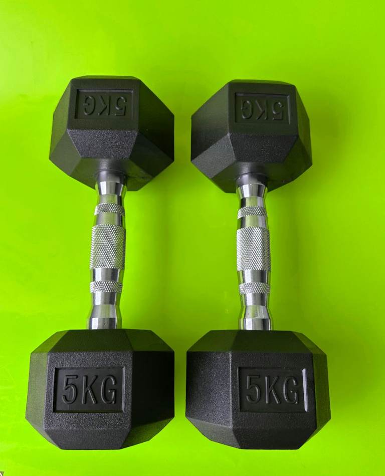 Pair of 5KG Hex Dumbbells – New