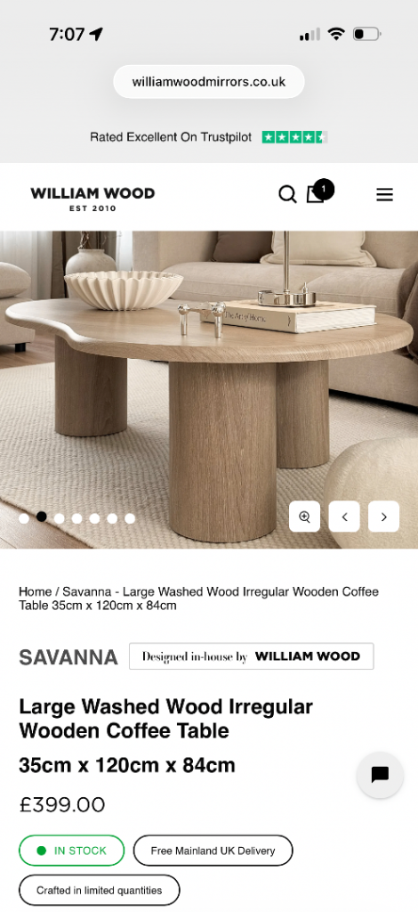 WILLIAM WOOD Savanna Large Washed Wood Irregular Coffee Table