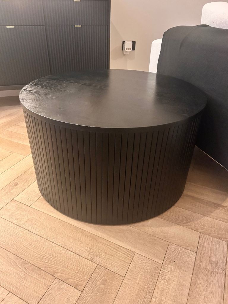 Black Fluted Wood Effect Storage Coffee Table
