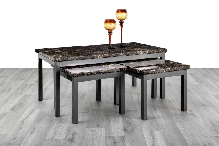 Lucy (2+1) Coffee With 2 Side Tables MDF Wooden Marble Effect Nest Marble Look