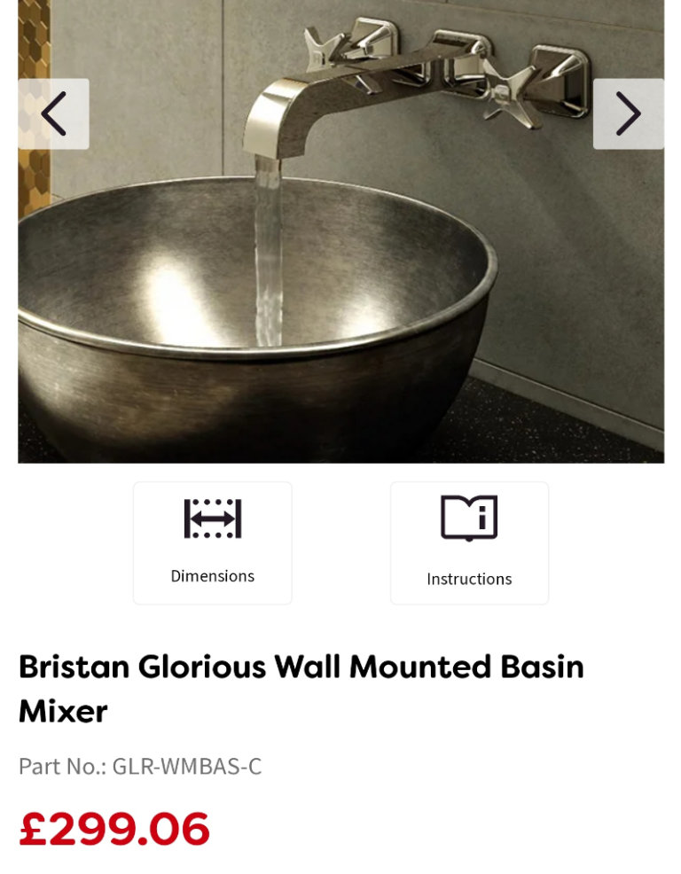 BRISTAN WALL MOUNTED BASIN MIXER IN CHROME WITH SPOUT £299