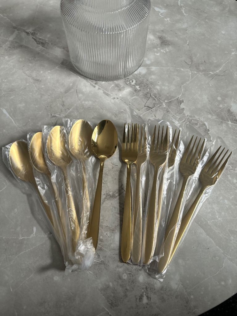 New Gold Cutlery Set - 6 Forks, 6 Spoons high quality stainless steel 