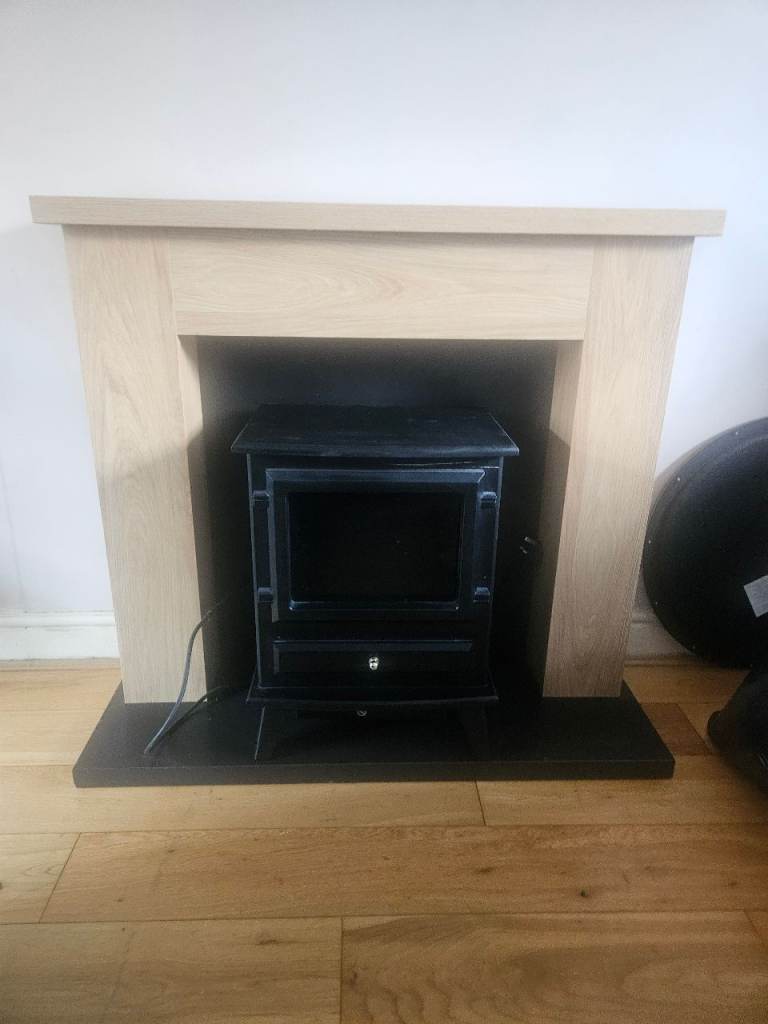 Adam Electric Freestanding Stove Suite - Oak & Black, As Good As New