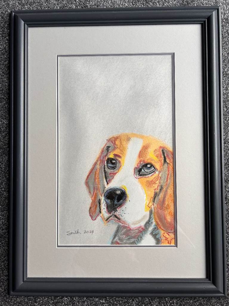 Framed Beagle dog painting art original - Great gift 