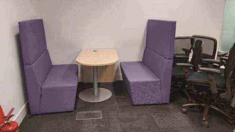 Used Purple Booth Soft Seating Reception/Meeting sofa with breakout table