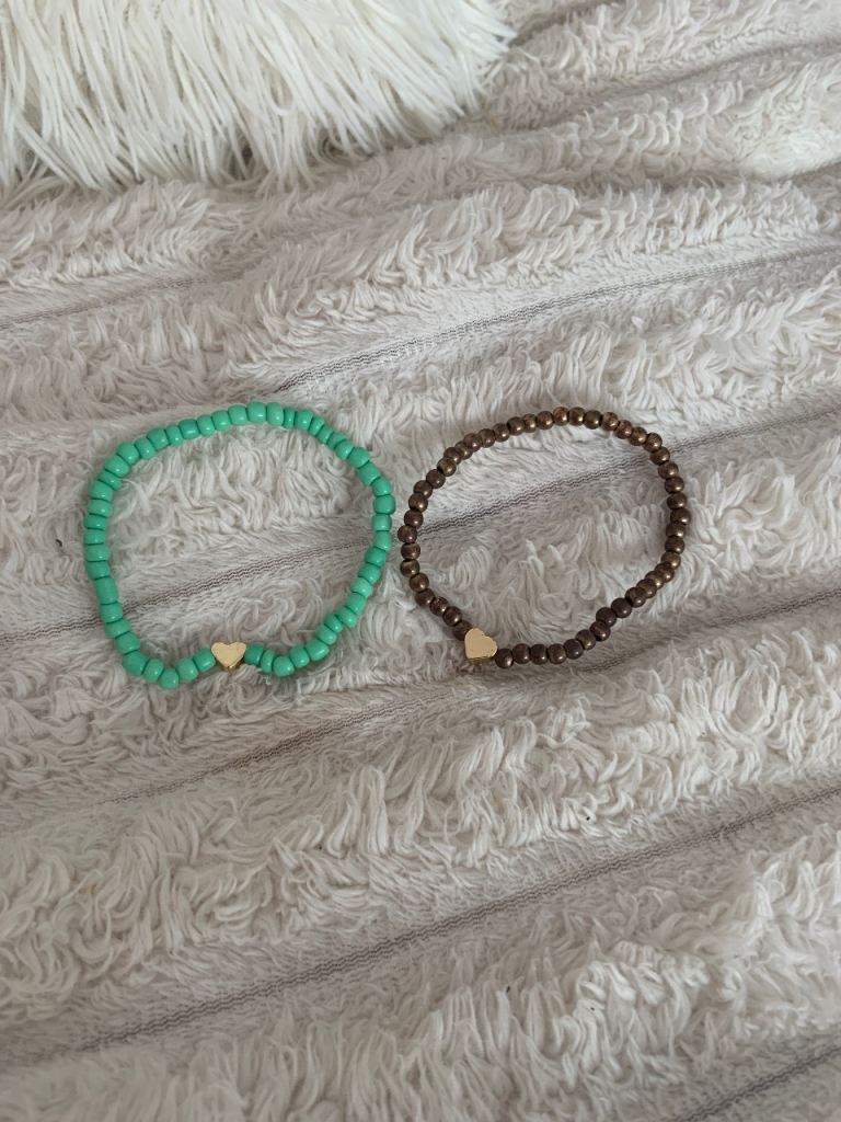 Two Beaded Bracelets with Heart Charms – As Good As New
