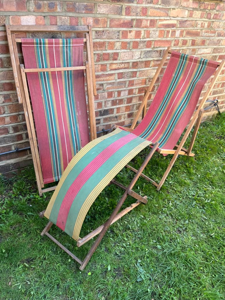 Vintage 3 x striped deck chairs