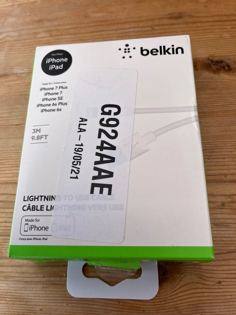 Lightning to usb cable BNIB. 3M. iPhone, iPad