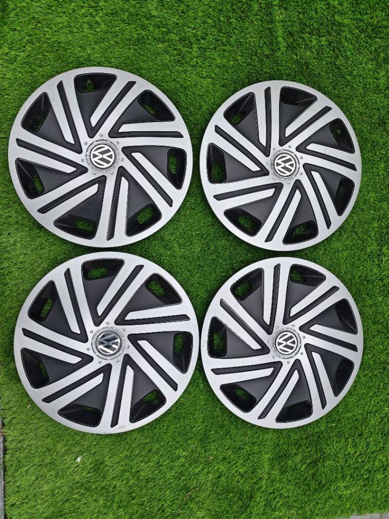 Used Wheel trims 14 inch Covers to fit Vw Polo + emblems 14" Set of 4
